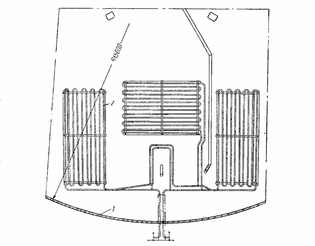 Расположение местного змеевикового подогревателя в железобетонном резервуаре V = 5000 м